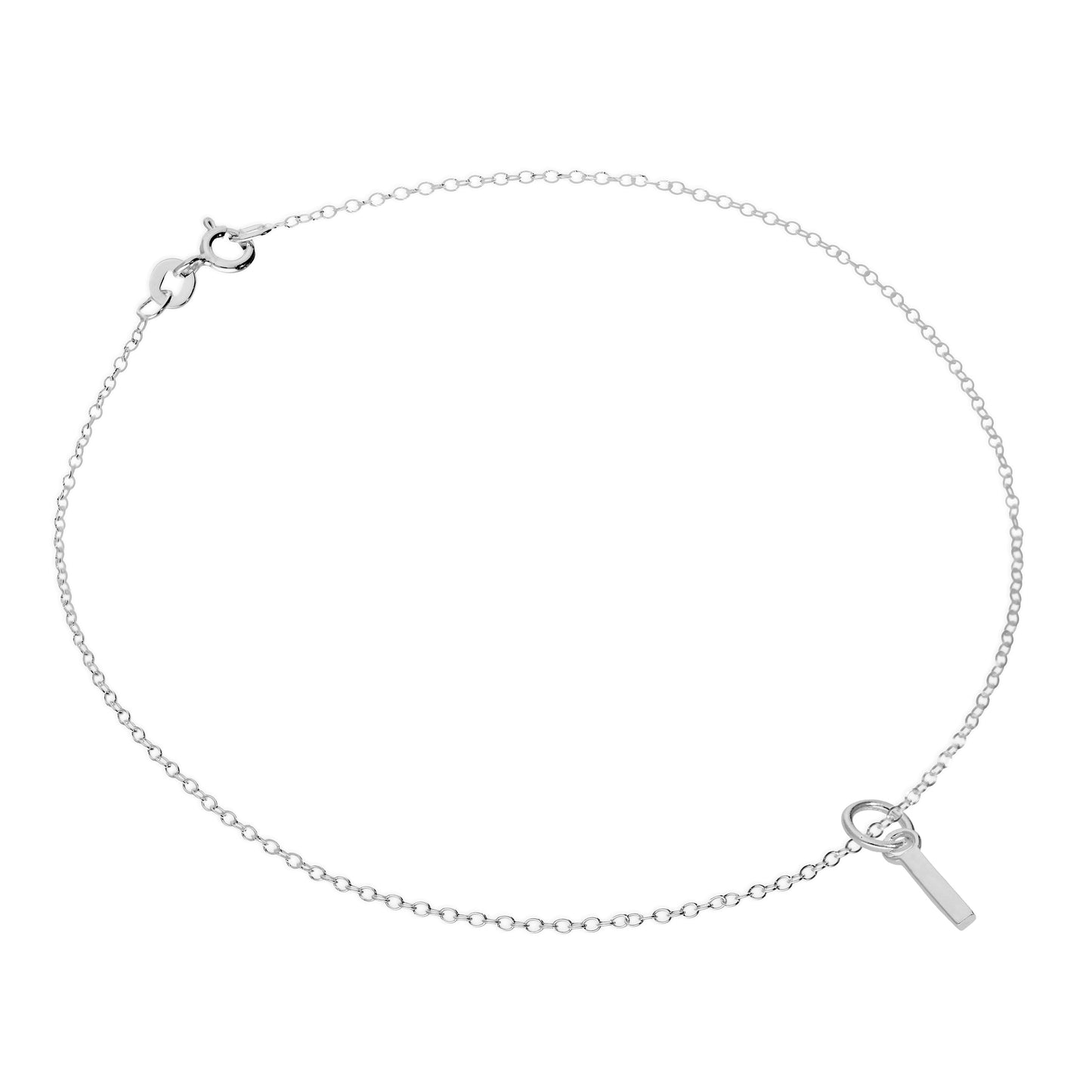 Bracelet de cheville Belcher en argent sterling fin avec breloque lettre de l'alphabet - 25,4 cm - AZ