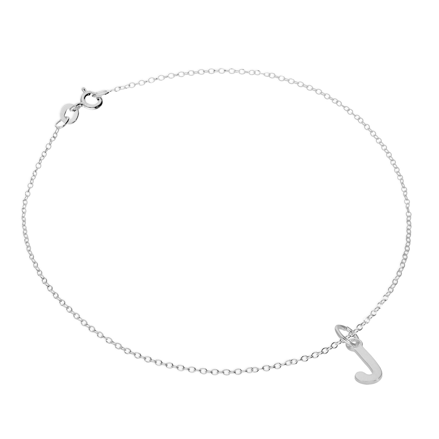 Bracelet de cheville Belcher en argent sterling fin avec breloque lettre de l'alphabet - 25,4 cm - AZ