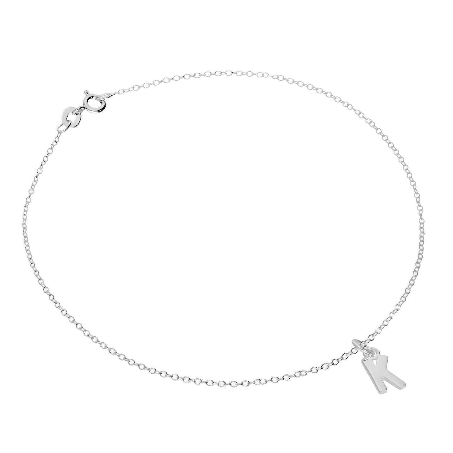 Bracelet de cheville Belcher en argent sterling fin avec breloque lettre de l'alphabet - 25,4 cm - AZ