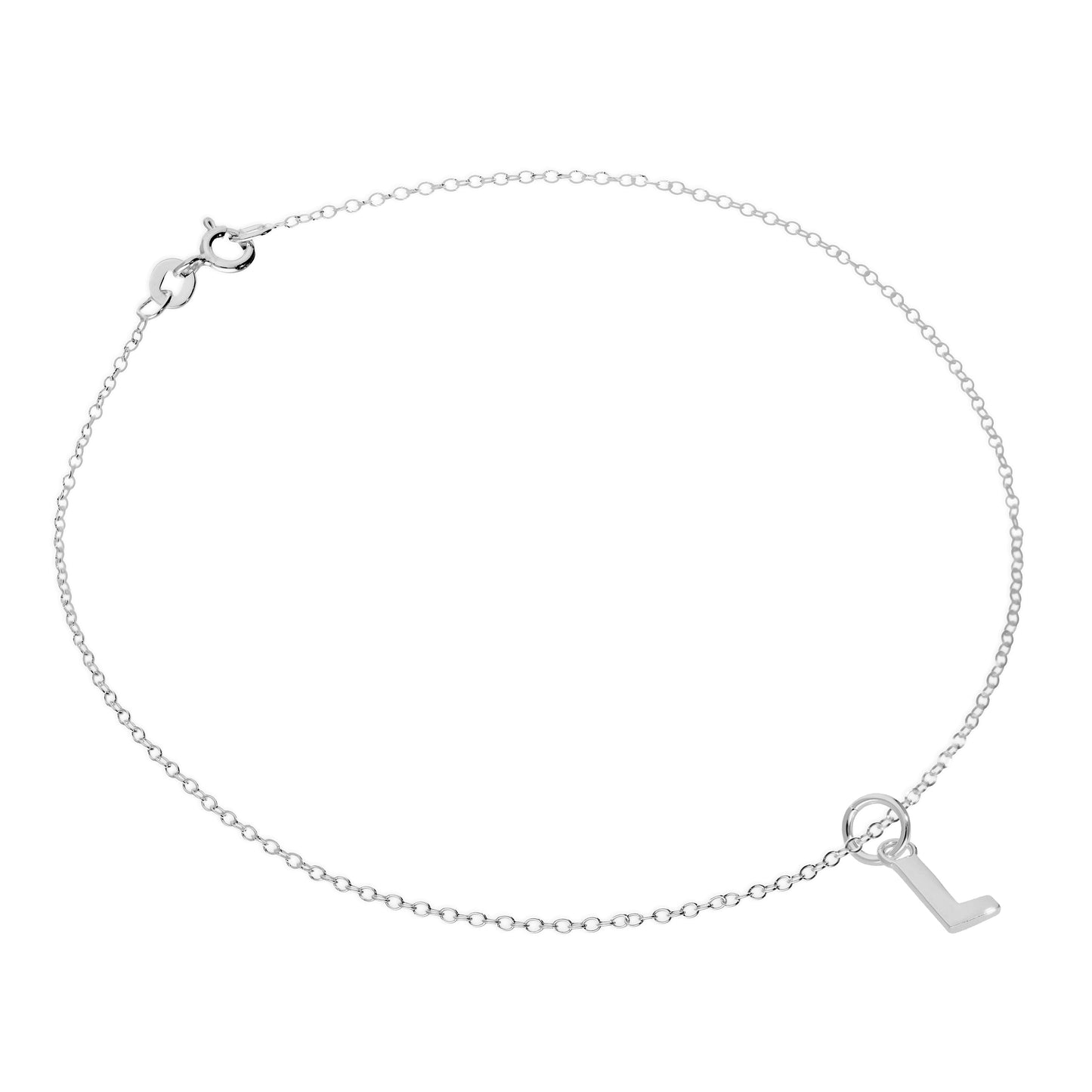 Bracelet de cheville Belcher en argent sterling fin avec breloque lettre de l'alphabet - 25,4 cm - AZ