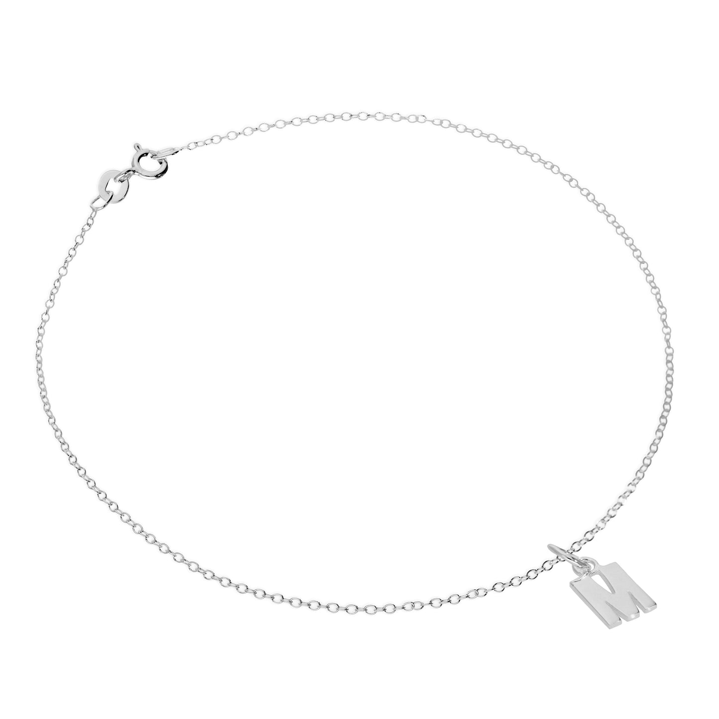 Bracelet de cheville Belcher en argent sterling fin avec breloque lettre de l'alphabet - 25,4 cm - AZ