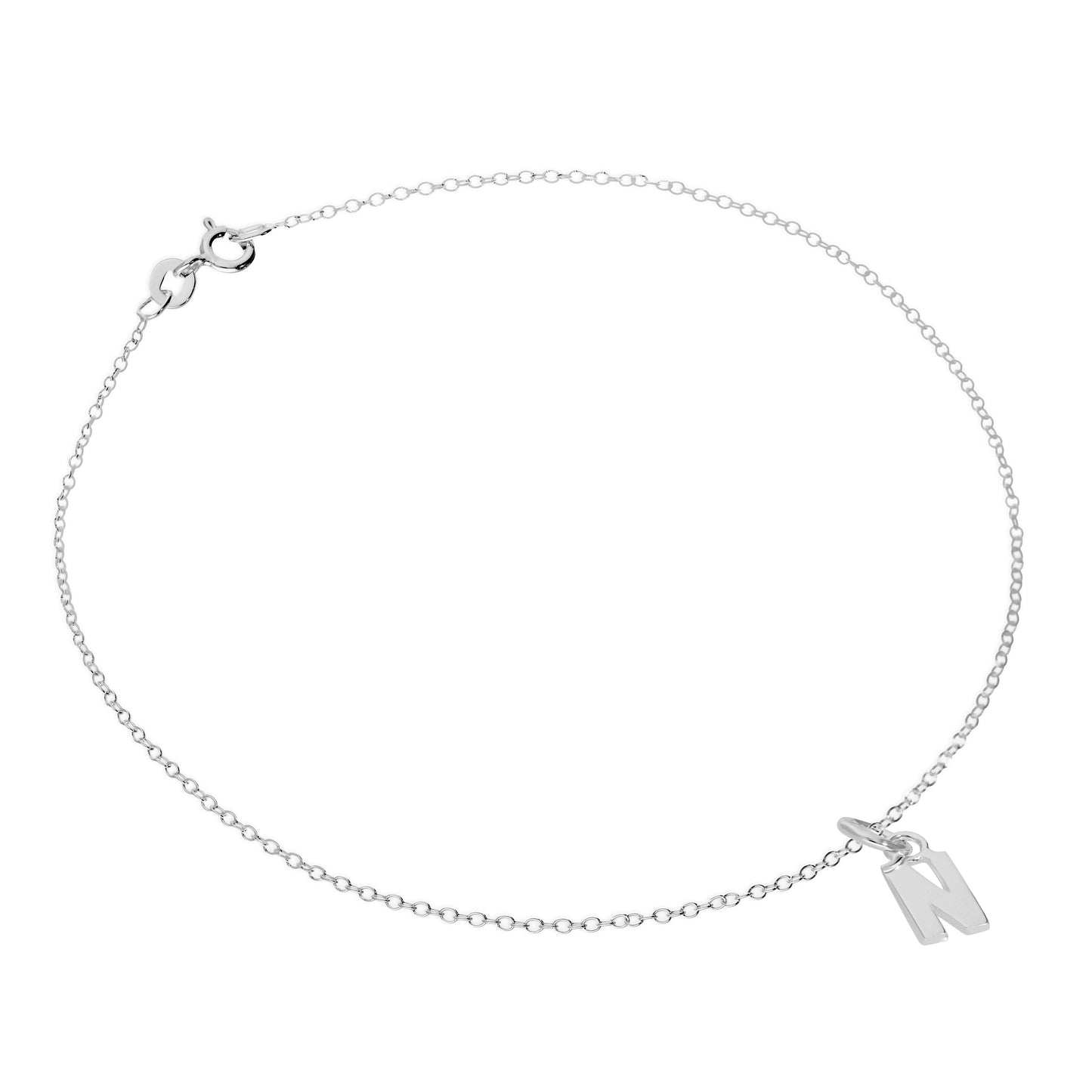 Bracelet de cheville Belcher en argent sterling fin avec breloque lettre de l'alphabet - 25,4 cm - AZ