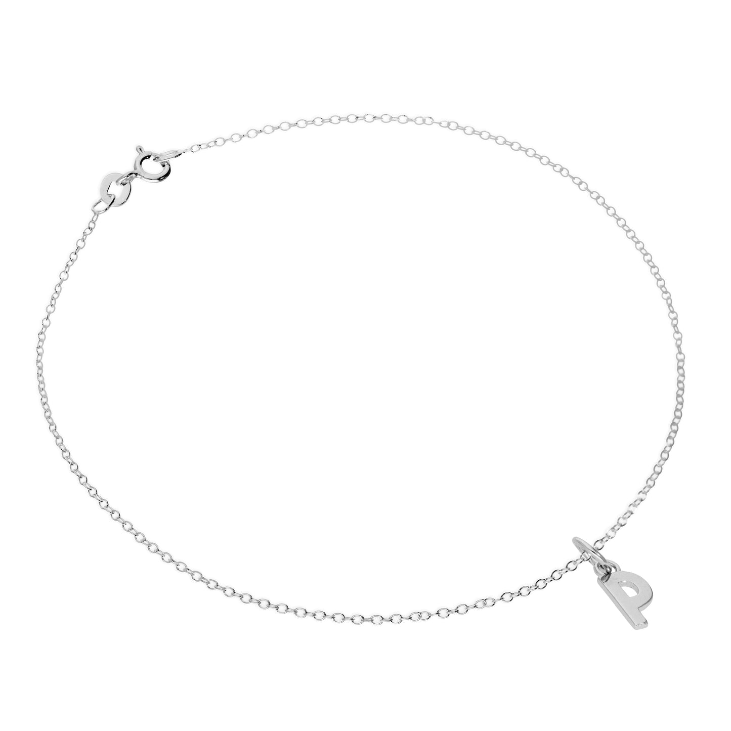 Bracelet de cheville Belcher en argent sterling fin avec breloque lettre de l'alphabet - 25,4 cm - AZ