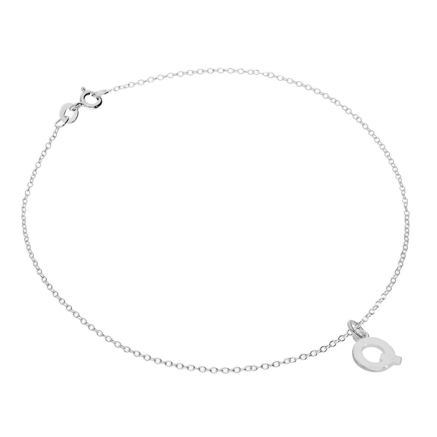 Bracelet de cheville Belcher en argent sterling fin avec breloque lettre de l'alphabet - 25,4 cm - AZ