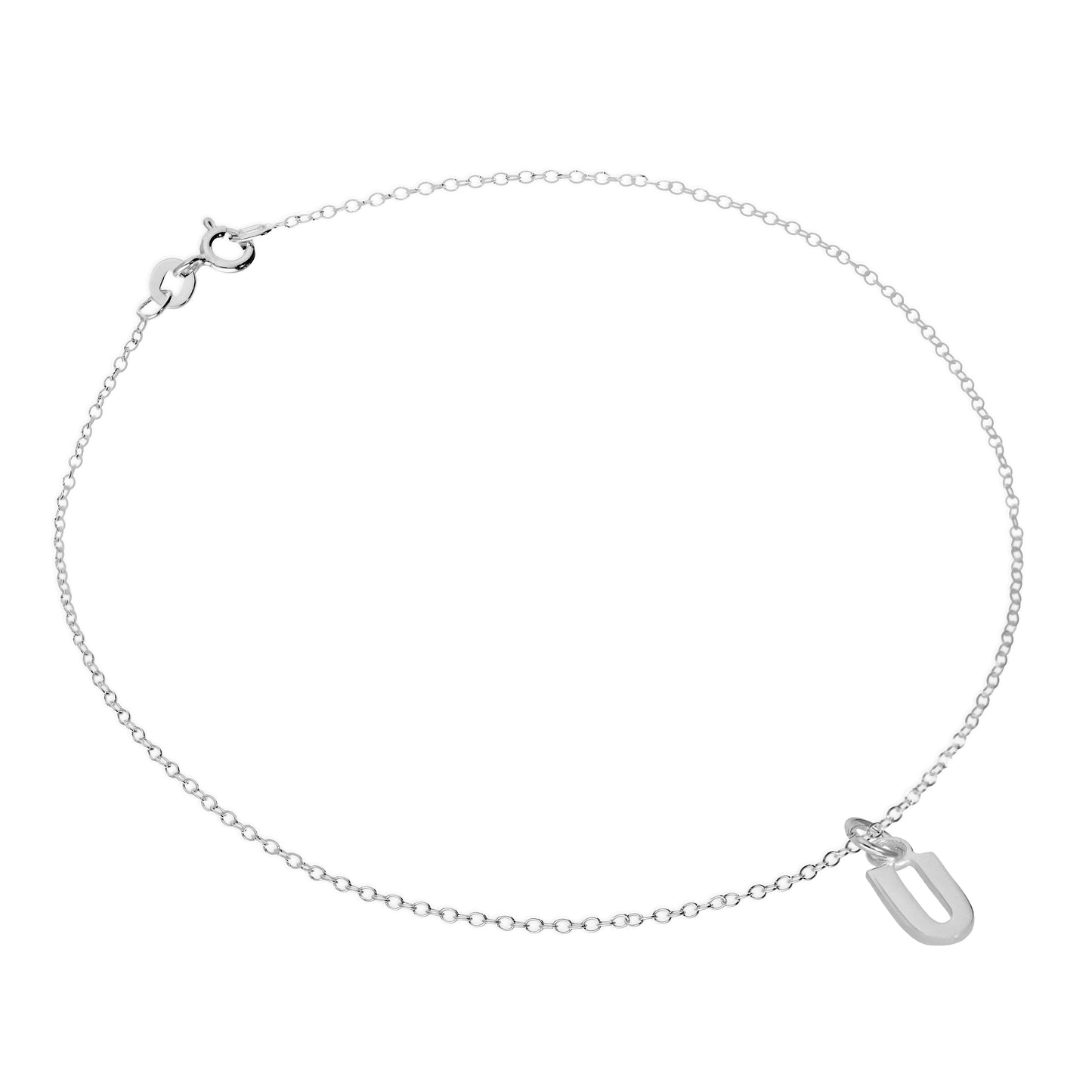 Bracelet de cheville Belcher en argent sterling fin avec breloque lettre de l'alphabet - 25,4 cm - AZ