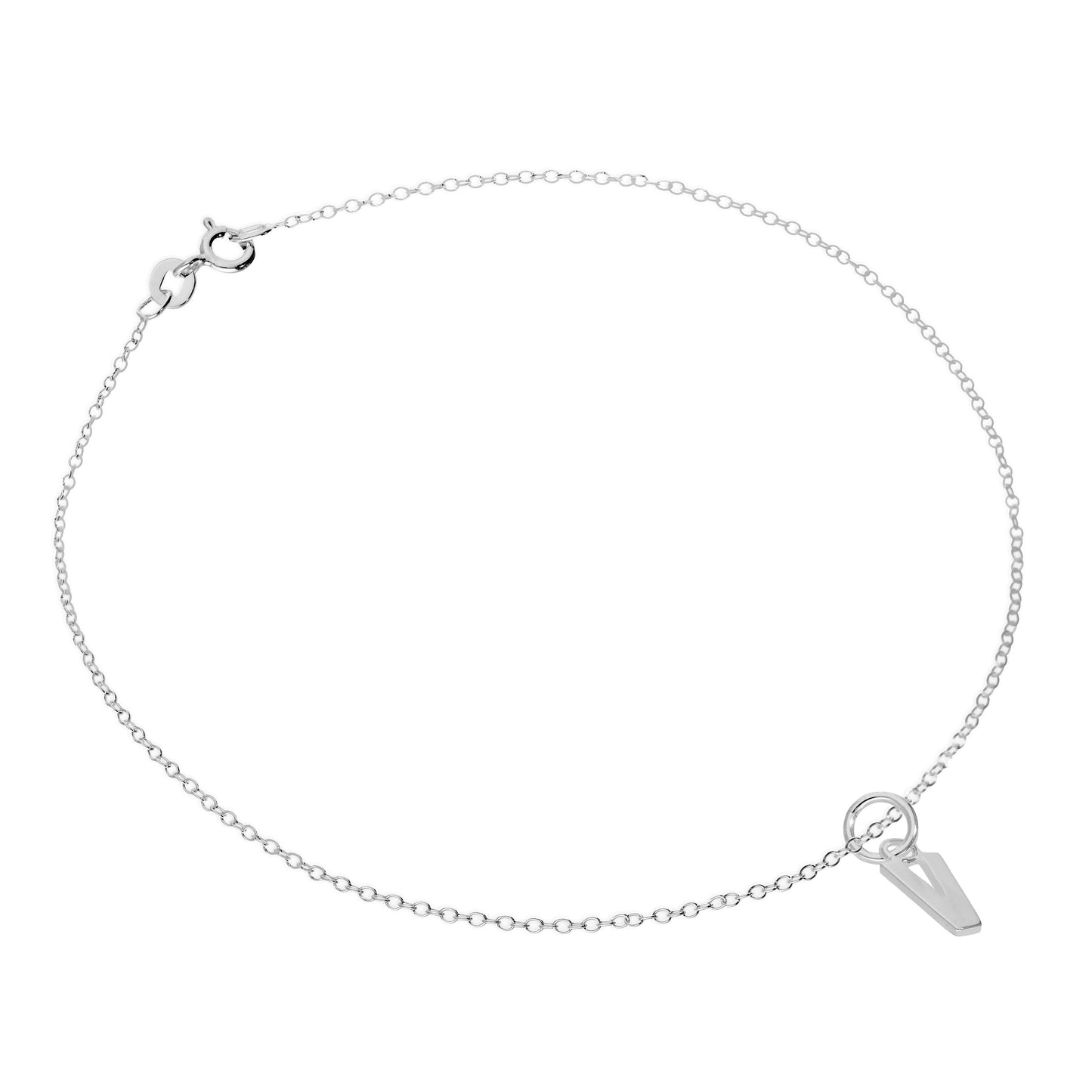 Bracelet de cheville Belcher en argent sterling fin avec breloque lettre de l'alphabet - 25,4 cm - AZ