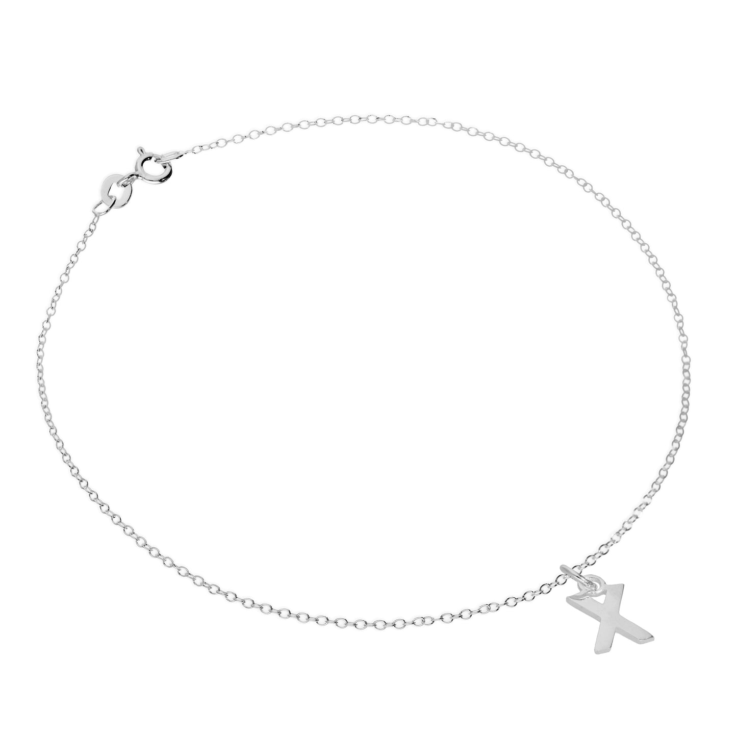 Bracelet de cheville Belcher en argent sterling fin avec breloque lettre de l'alphabet - 25,4 cm - AZ