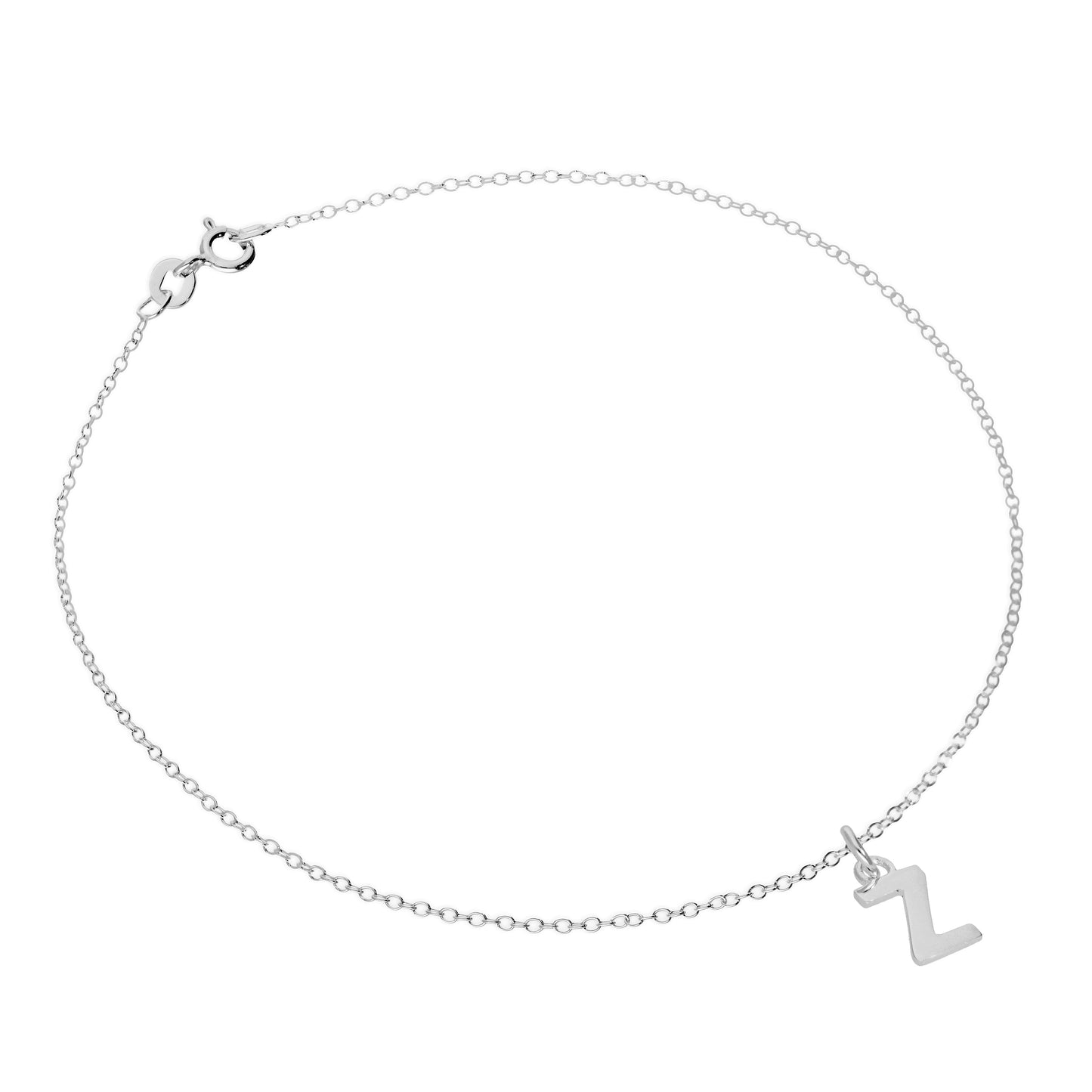 Bracelet de cheville Belcher en argent sterling fin avec breloque lettre de l'alphabet - 25,4 cm - AZ
