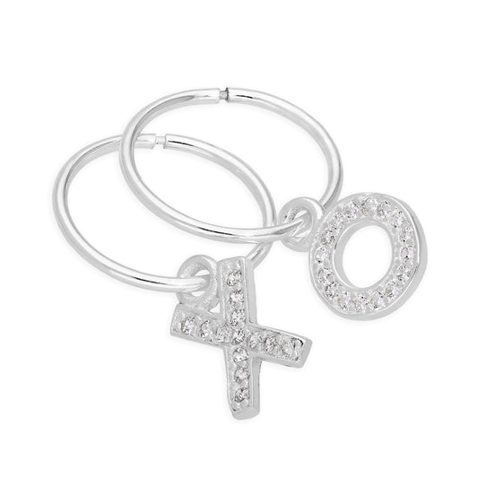 Boucles d'oreilles créoles dormeuses en argent sterling avec cristaux CZ Kiss Hug XO de 12 mm