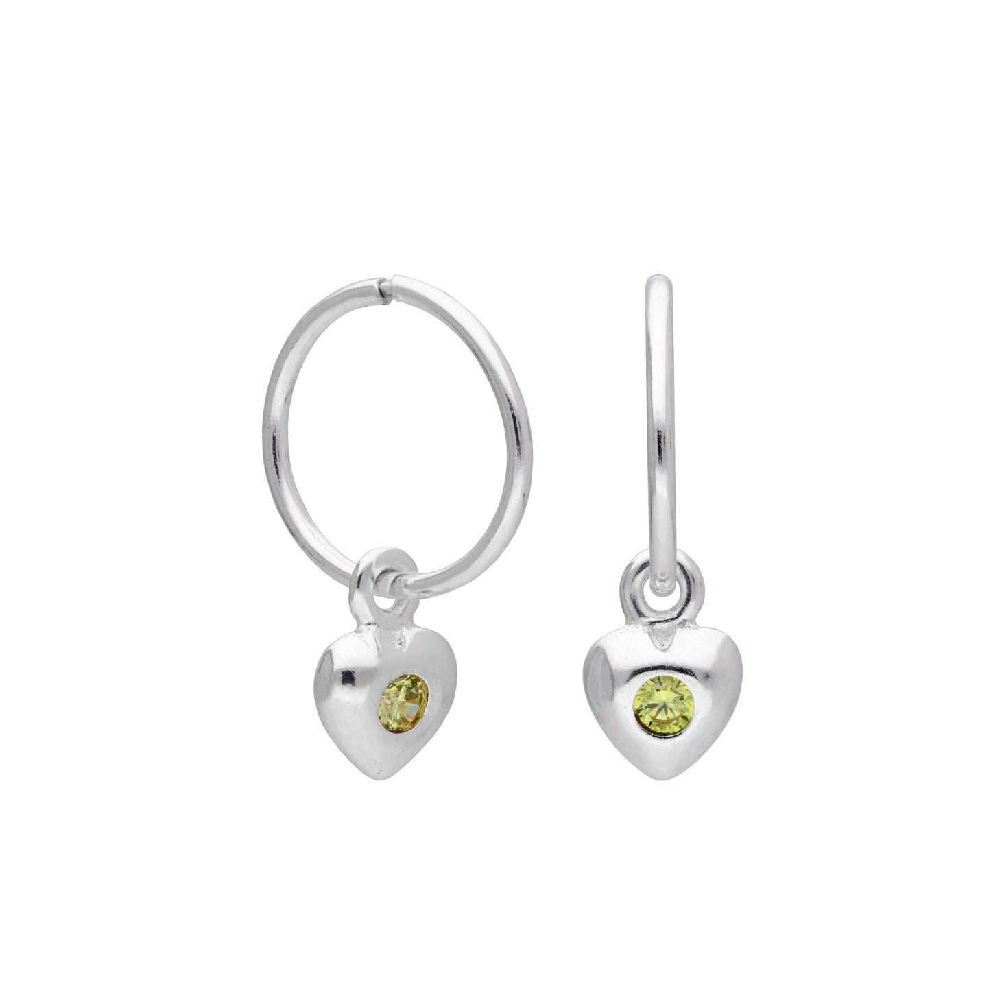 Boucles d'oreilles créoles en argent sterling avec pierre de naissance en forme de cœur, 10 à 22 mm