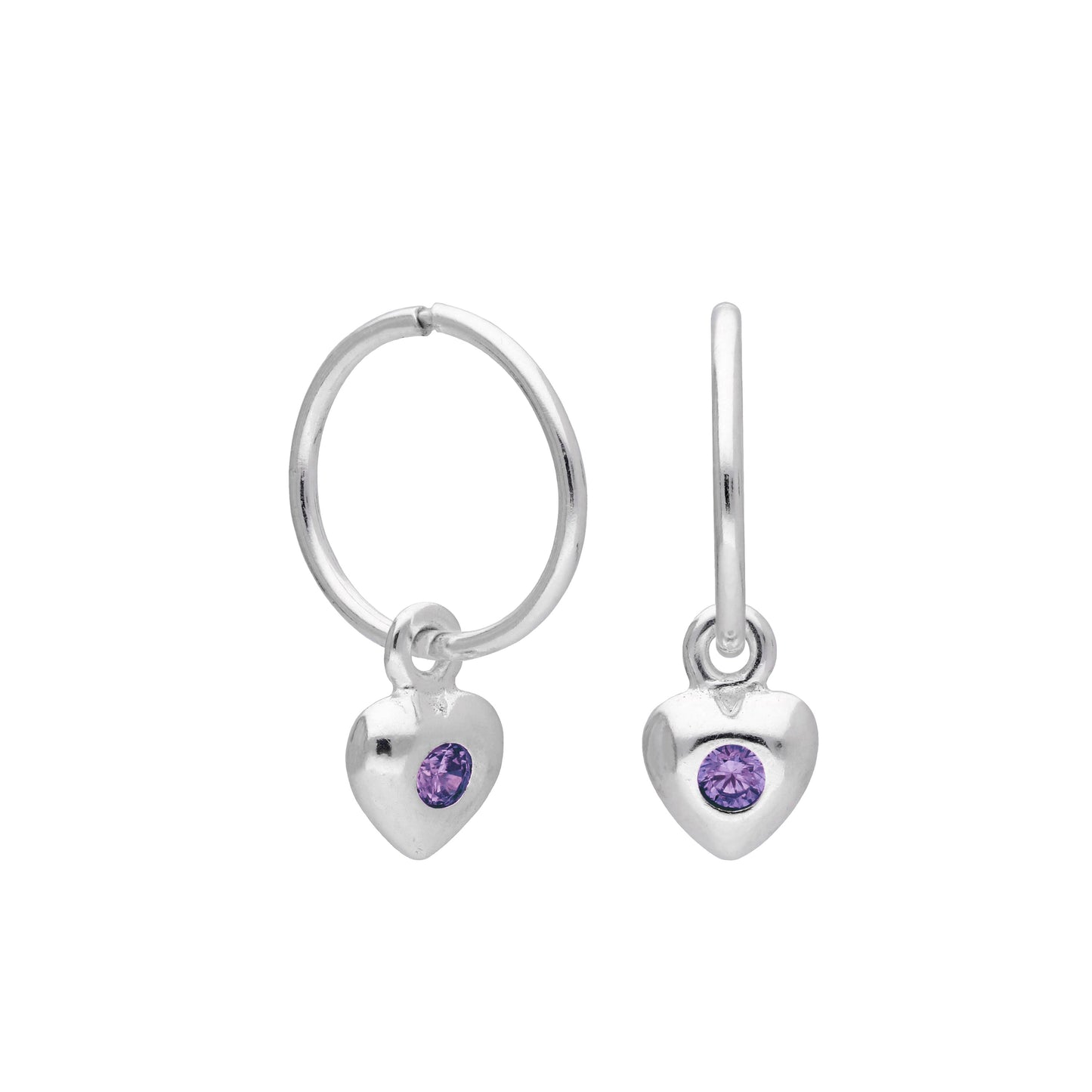 Boucles d'oreilles créoles en argent sterling avec pierre de naissance en forme de cœur, 10 à 22 mm
