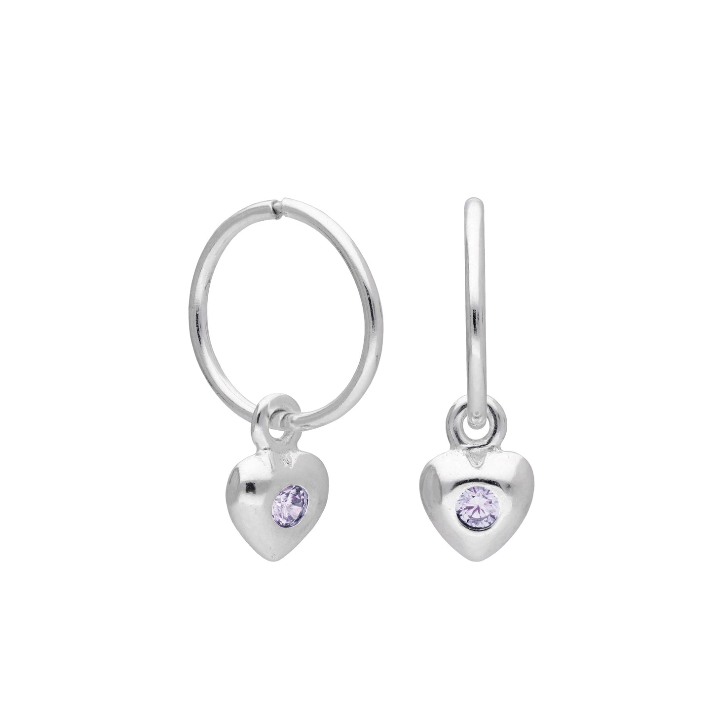 Boucles d'oreilles créoles en argent sterling avec pierre de naissance en forme de cœur, 10 à 22 mm