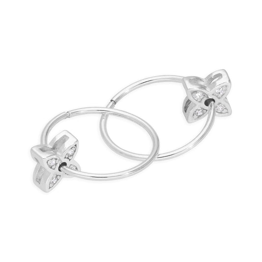 Boucles d'oreilles créoles en argent sterling avec fleur flottante en cristal CZ de 14 mm