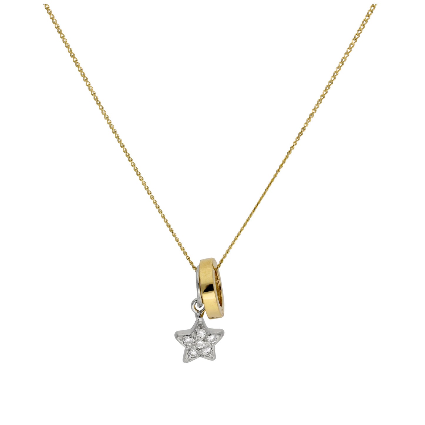 Collier étoile et cercle Karma en or 9 carats avec zircones cubiques sur chaîne gourmette taille diamant