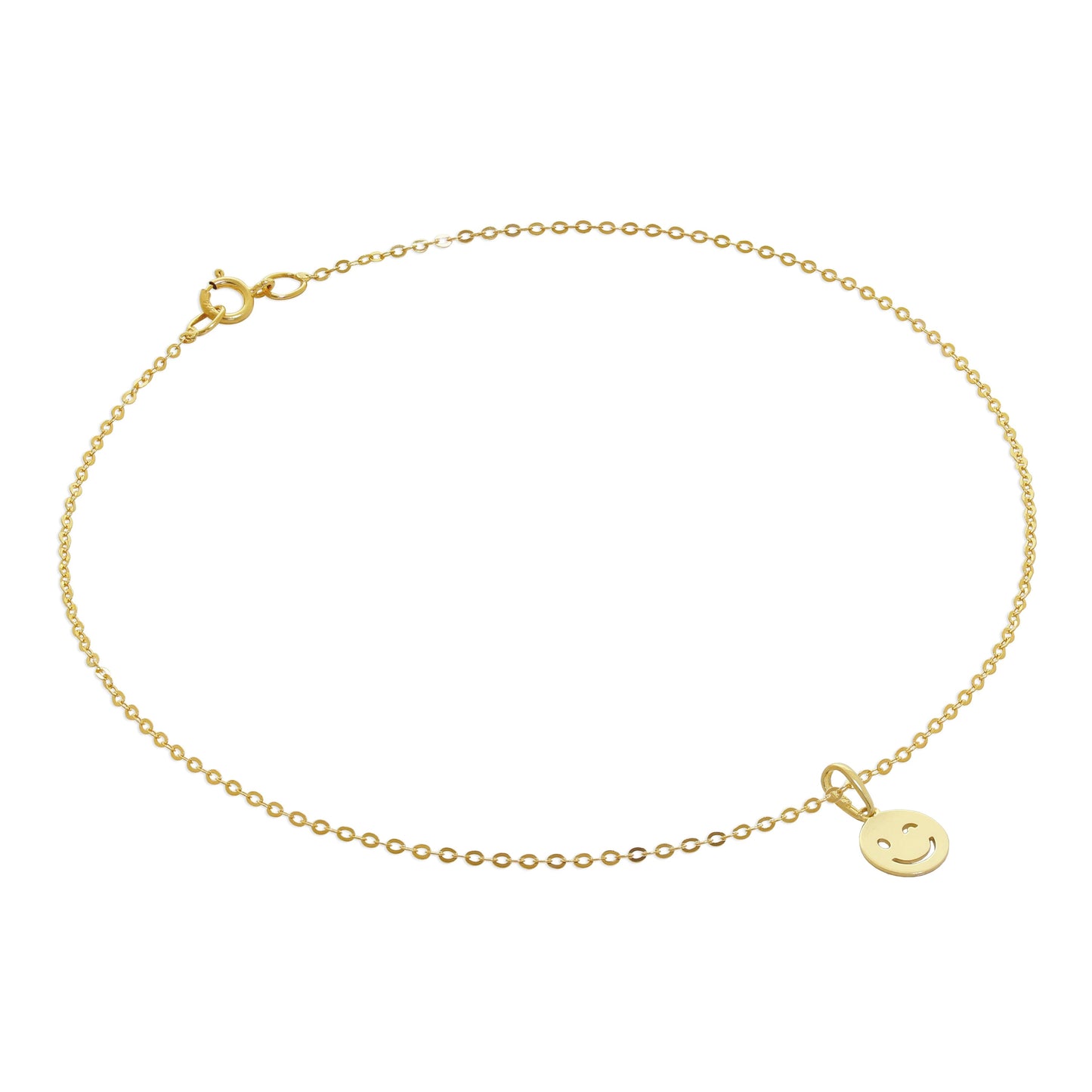 Bracelet de cheville en or 9 carats martelé avec breloque émoji visage clignotant - 9,5 pouces