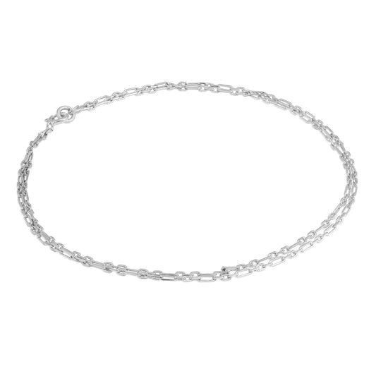 Bracelet de cheville double chaîne Figaro arrondie en argent sterling de 2 mm - 25,4 cm