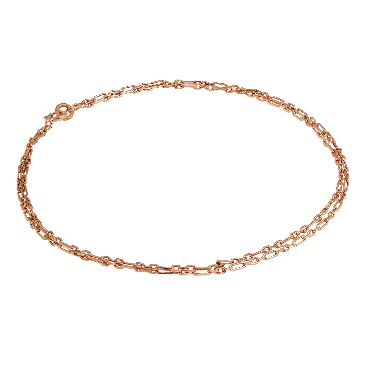 Bracelet de cheville double chaîne Figaro arrondie en argent sterling plaqué or rose de 2 mm - 25,4 cm