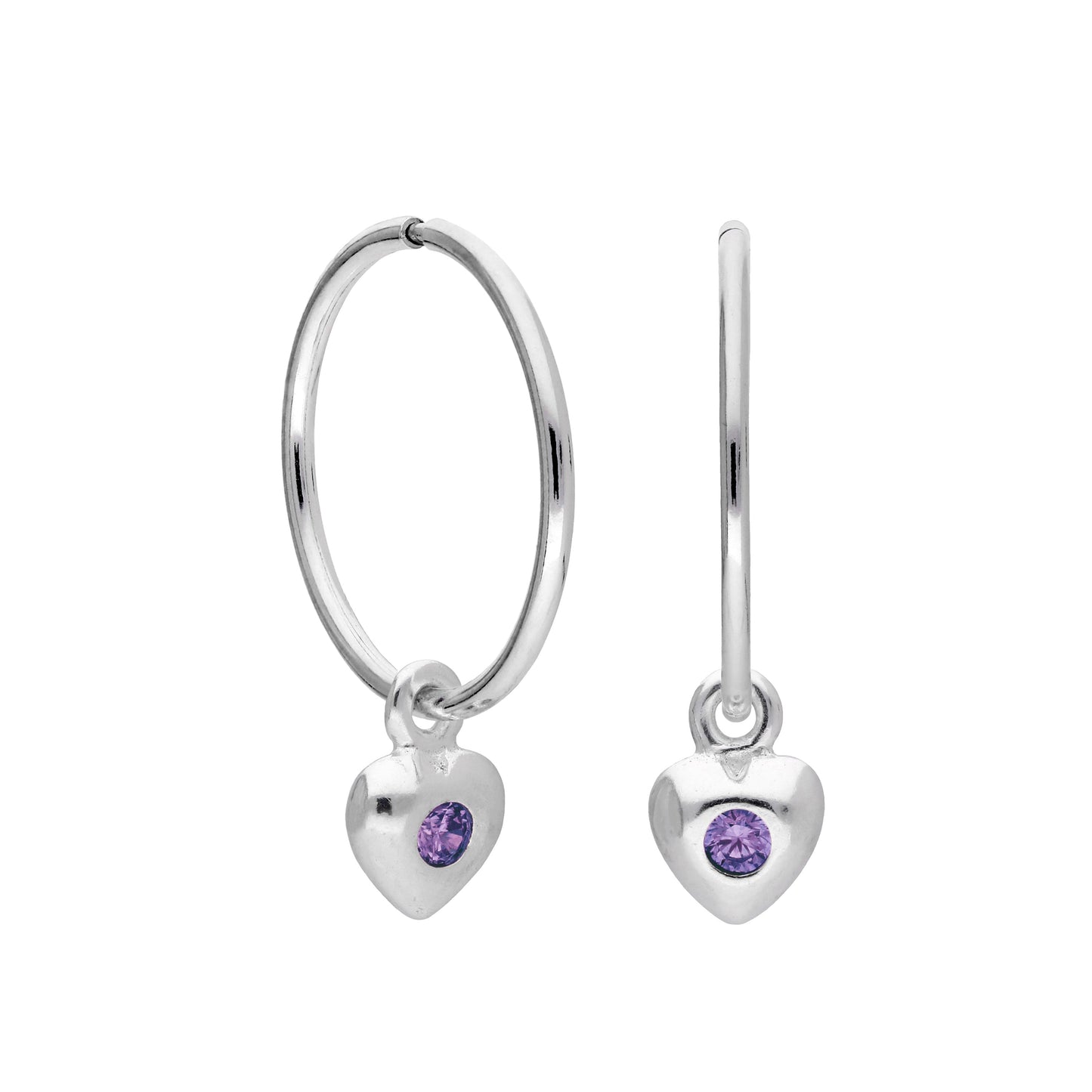 Boucles d'oreilles créoles en argent sterling avec pierre de naissance en forme de cœur, 10 à 22 mm