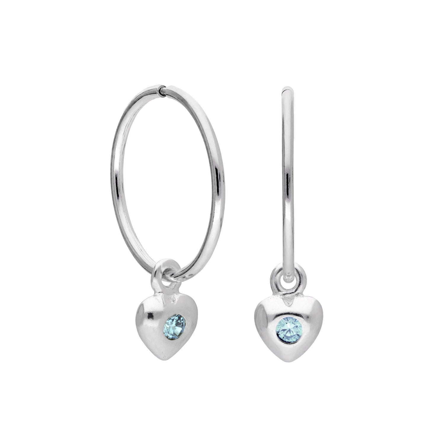 Boucles d'oreilles créoles en argent sterling avec pierre de naissance en forme de cœur, 10 à 22 mm