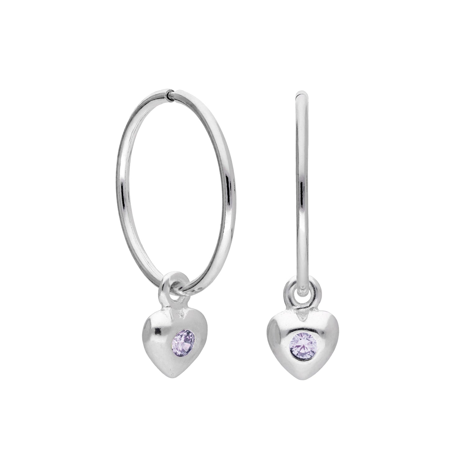 Boucles d'oreilles créoles en argent sterling avec pierre de naissance en forme de cœur, 10 à 22 mm