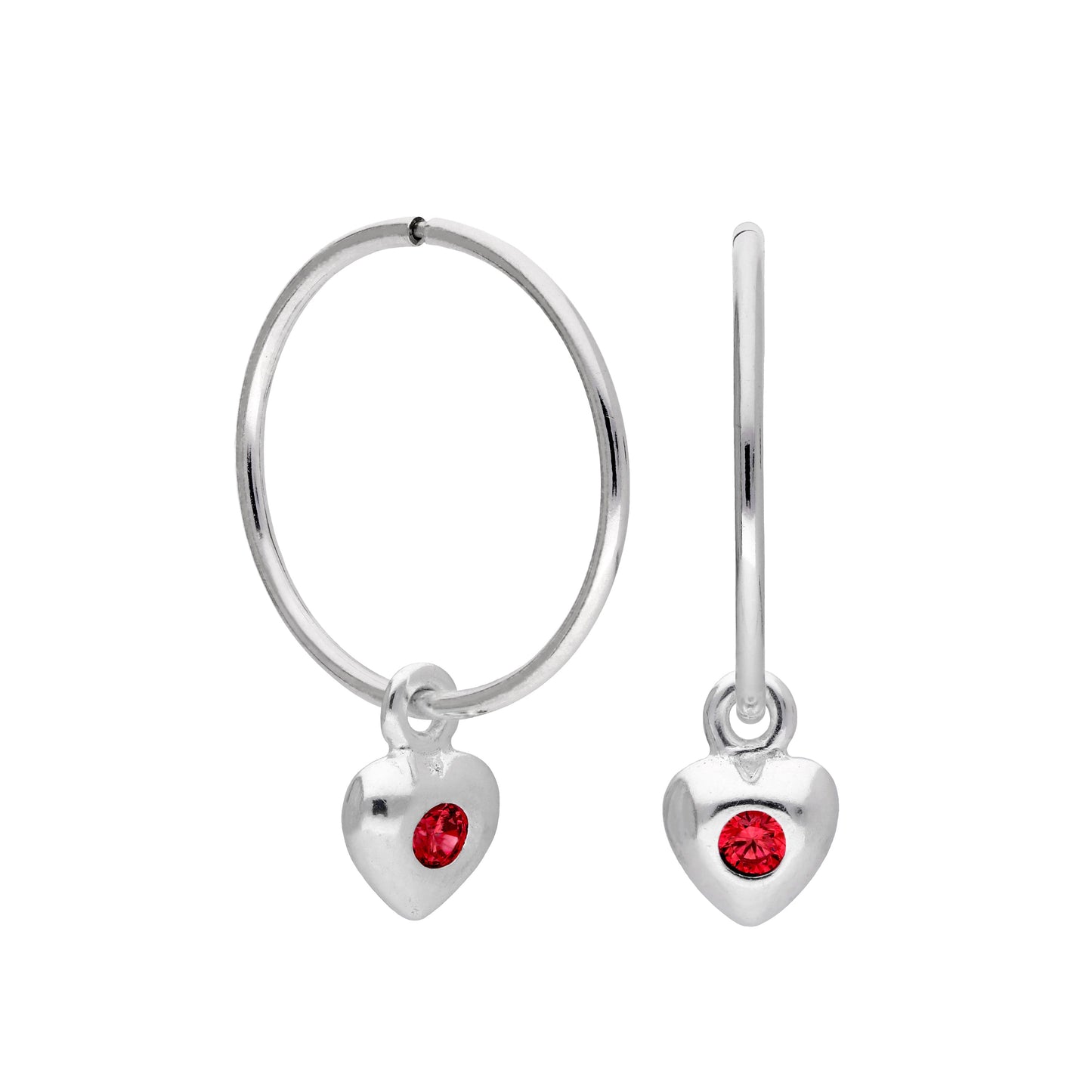 Boucles d'oreilles créoles en argent sterling avec pierre de naissance en forme de cœur, 10 à 22 mm