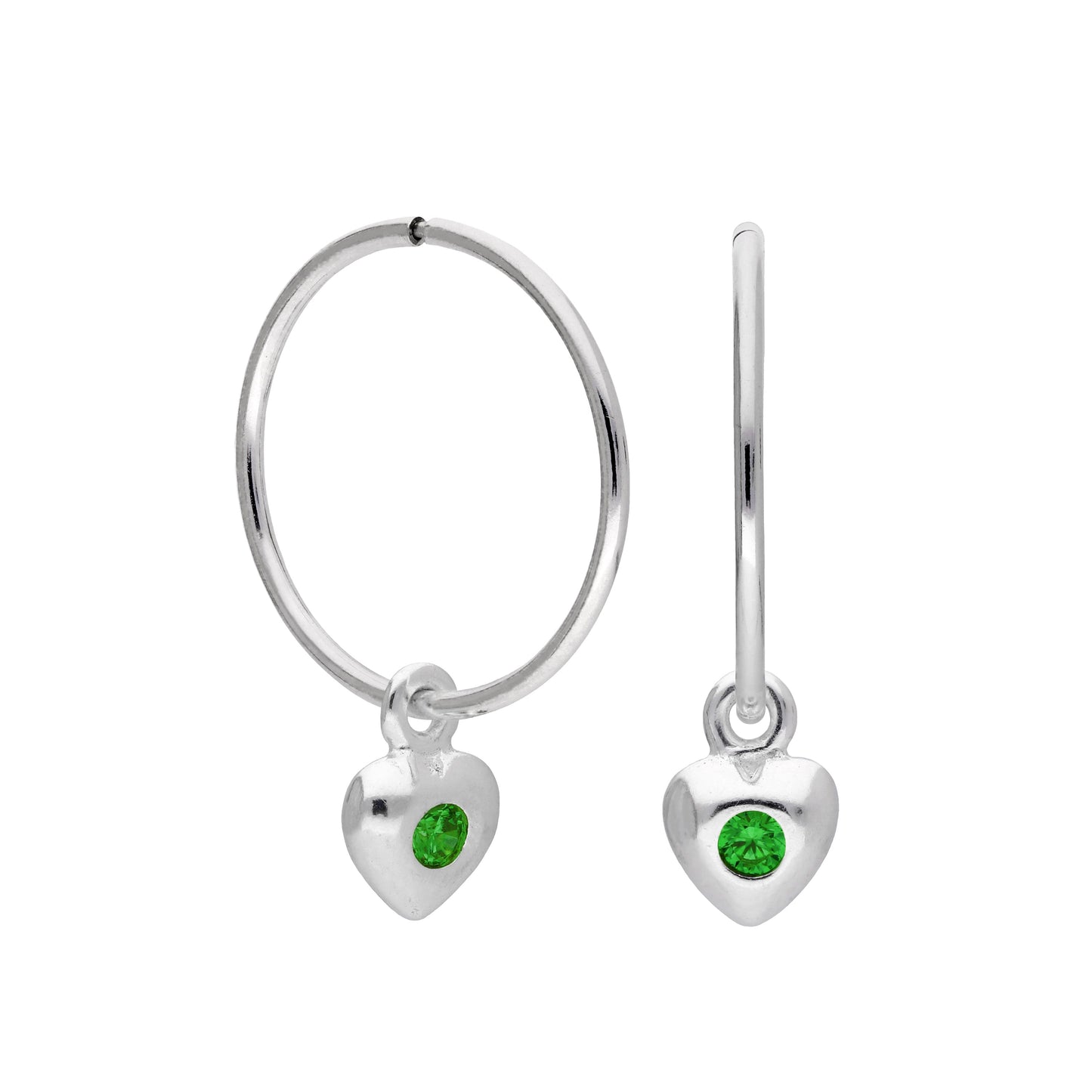 Boucles d'oreilles créoles en argent sterling avec pierre de naissance en forme de cœur, 10 à 22 mm