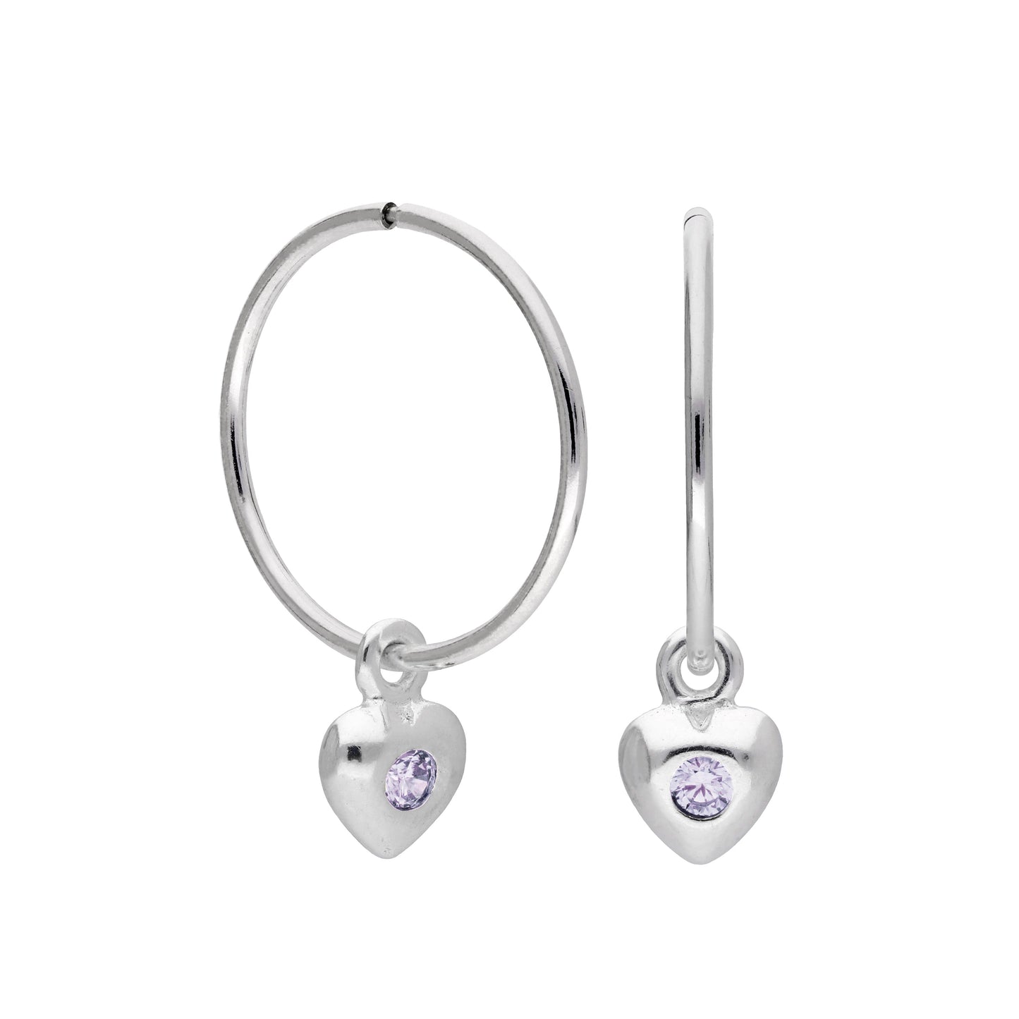 Boucles d'oreilles créoles en argent sterling avec pierre de naissance en forme de cœur, 10 à 22 mm