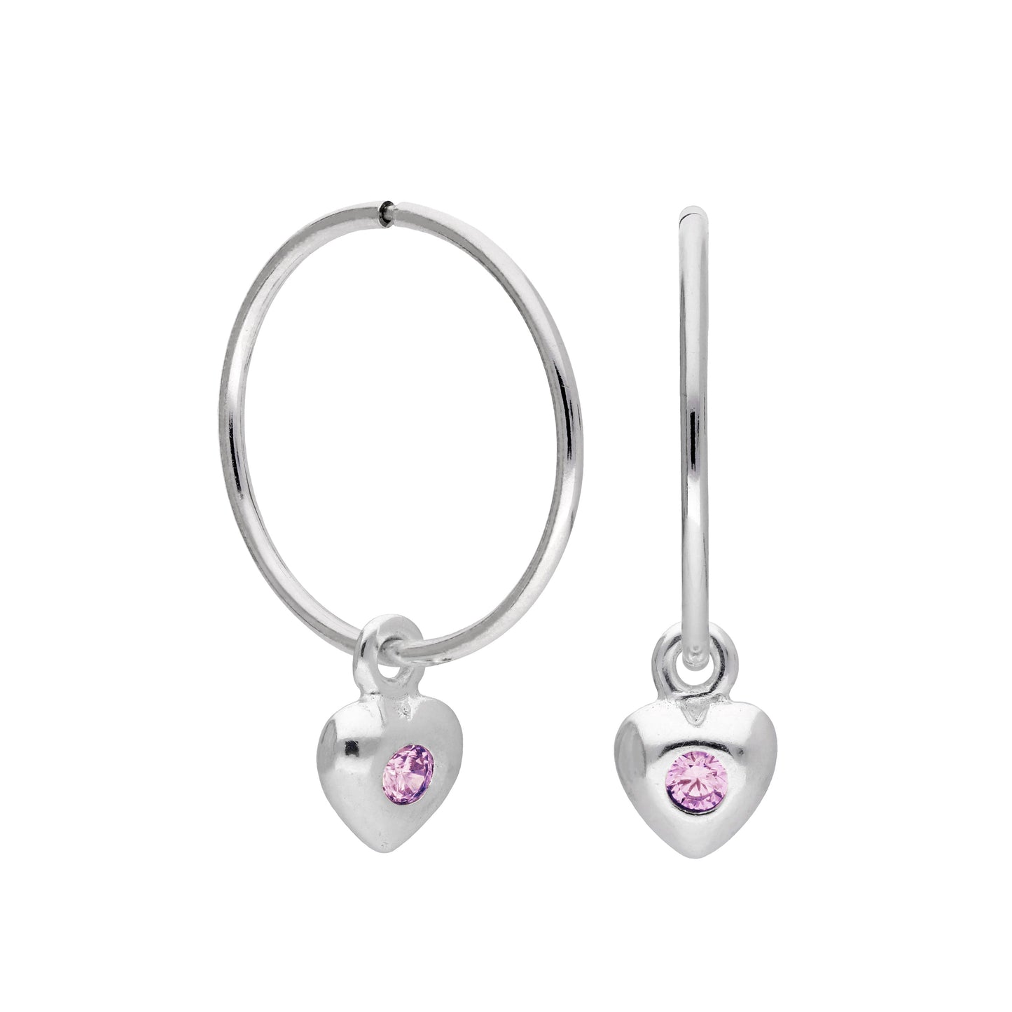 Boucles d'oreilles créoles en argent sterling avec pierre de naissance en forme de cœur, 10 à 22 mm