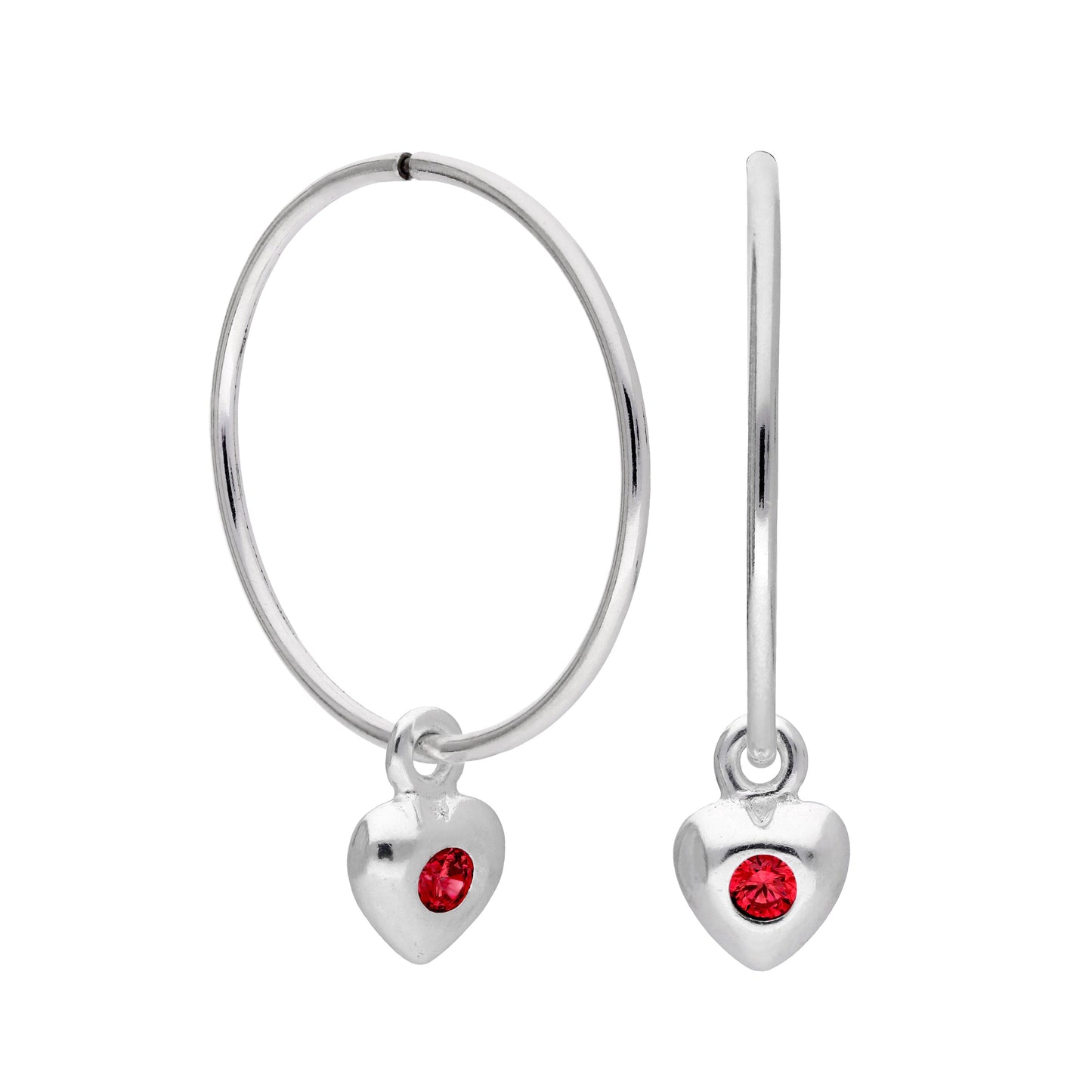 Boucles d'oreilles créoles en argent sterling avec pierre de naissance en forme de cœur, 10 à 22 mm