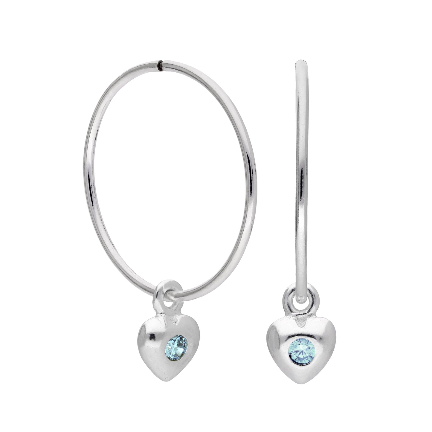 Boucles d'oreilles créoles en argent sterling avec pierre de naissance en forme de cœur, 10 à 22 mm