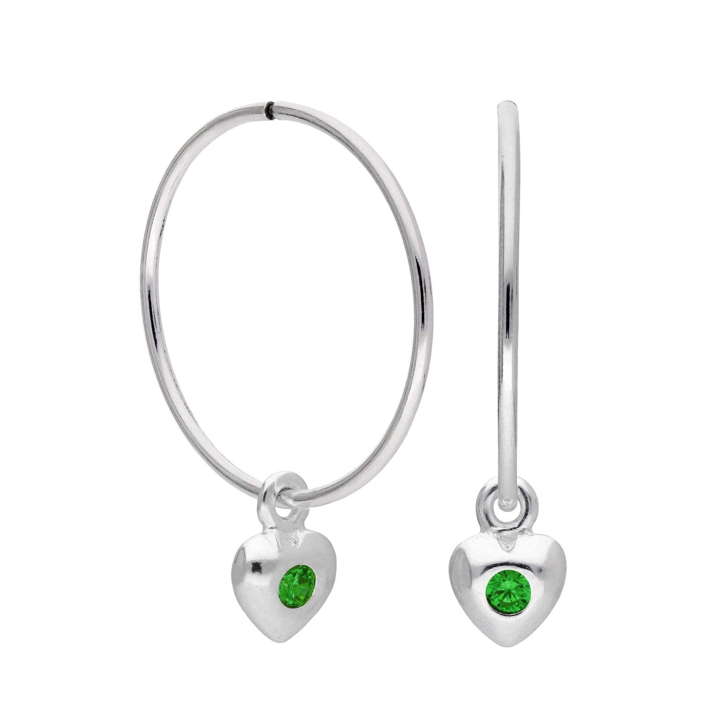 Boucles d'oreilles créoles en argent sterling avec pierre de naissance en forme de cœur, 10 à 22 mm