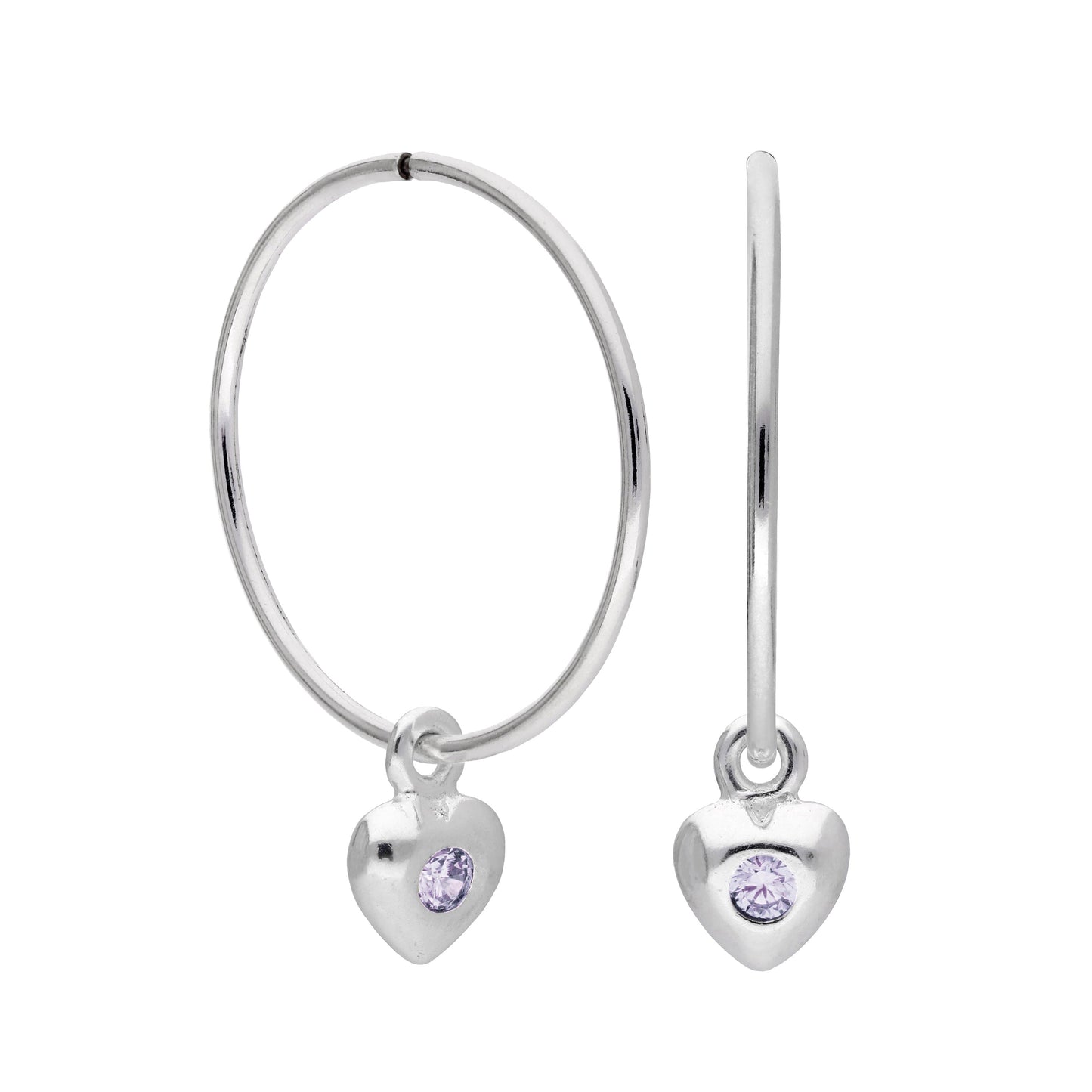 Boucles d'oreilles créoles en argent sterling avec pierre de naissance en forme de cœur, 10 à 22 mm
