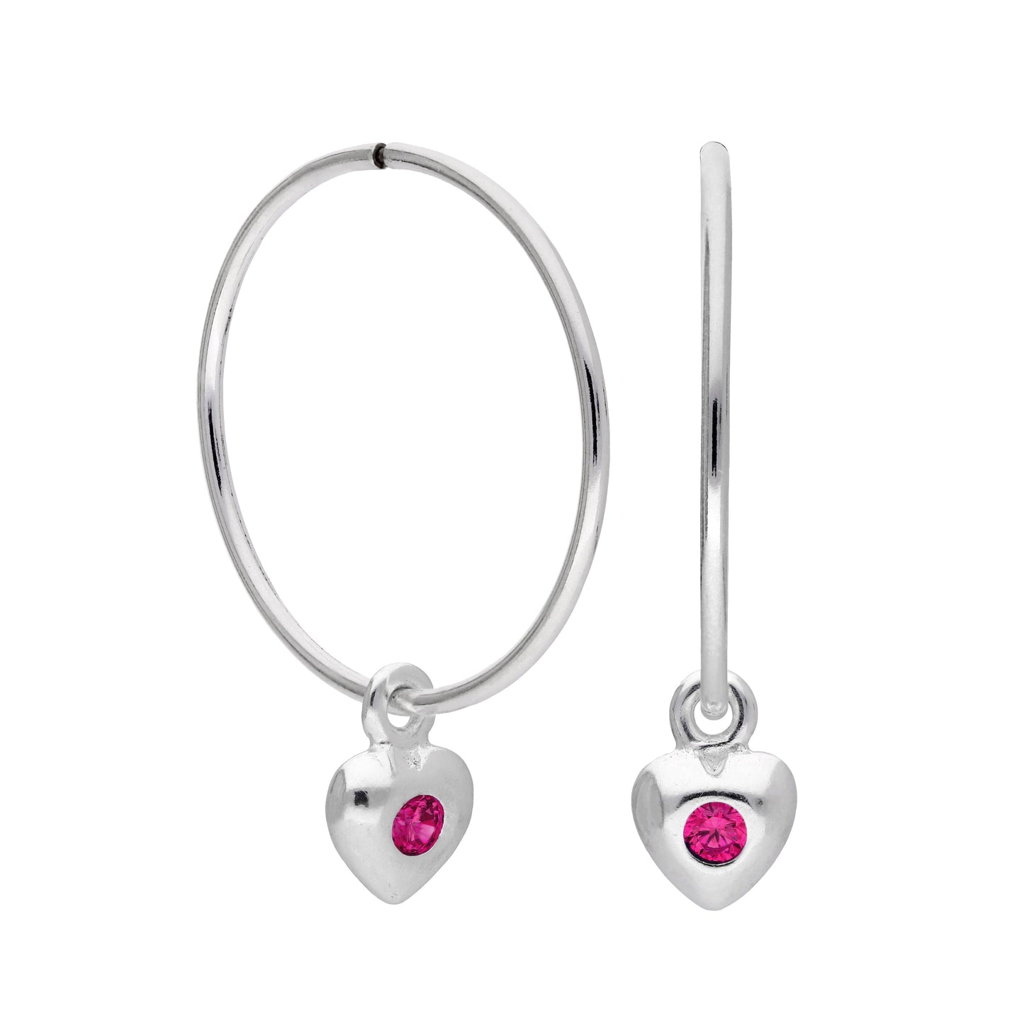 Boucles d'oreilles créoles en argent sterling avec pierre de naissance en forme de cœur, 10 à 22 mm