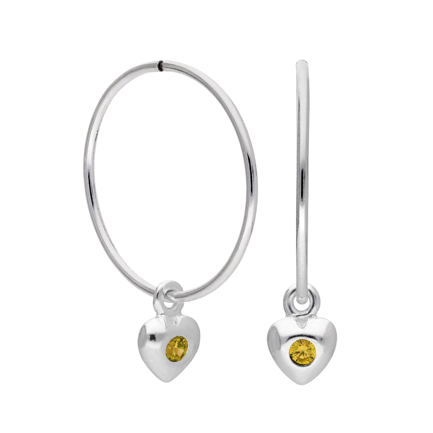Boucles d'oreilles créoles en argent sterling avec pierre de naissance en forme de cœur, 10 à 22 mm