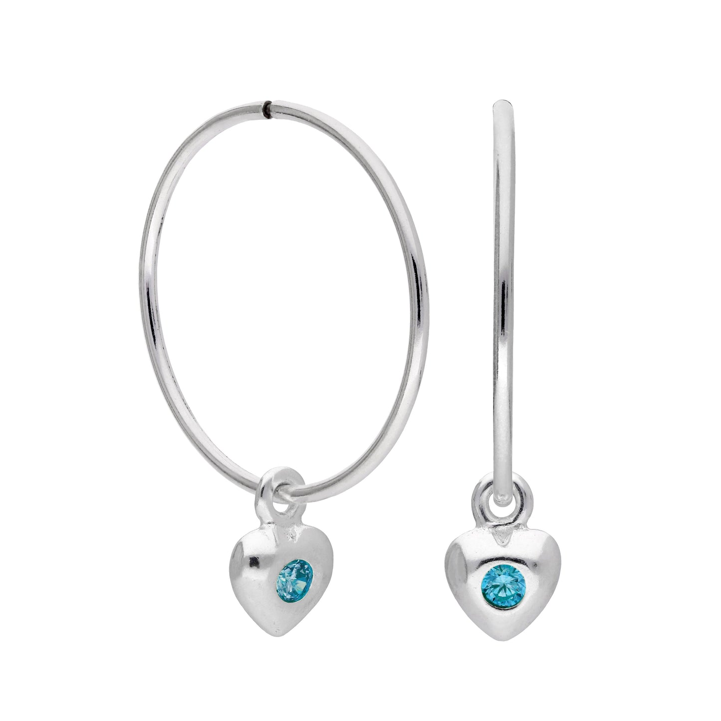 Boucles d'oreilles créoles en argent sterling avec pierre de naissance en forme de cœur, 10 à 22 mm