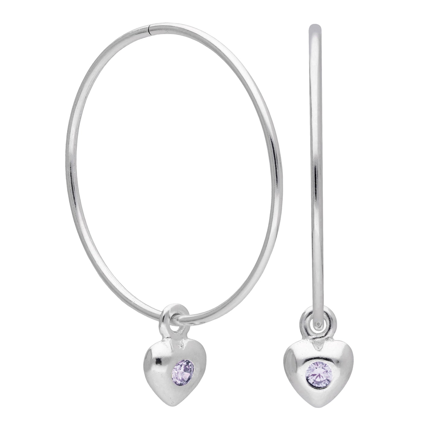 Boucles d'oreilles créoles en argent sterling avec pierre de naissance en forme de cœur, 10 à 22 mm