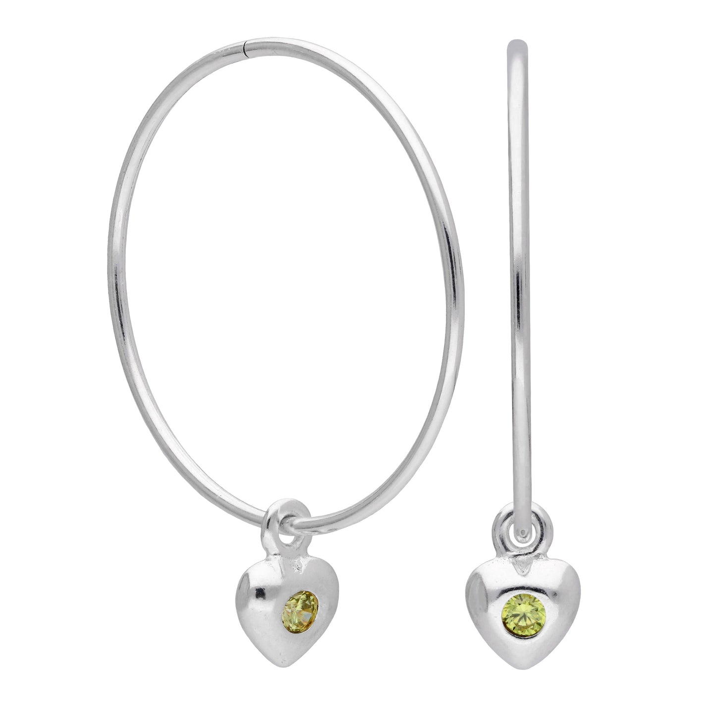 Boucles d'oreilles créoles en argent sterling avec pierre de naissance en forme de cœur, 10 à 22 mm