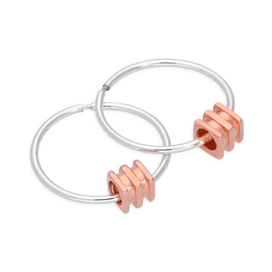 Boucles d'oreilles créoles dormeuses en argent sterling plaqué or rose, perles carrées de 4 mm, 14 à 22 mm