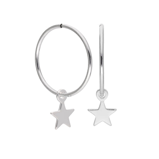 Boucles d'oreilles créoles en argent sterling avec petite étoile de 10 à 22 mm