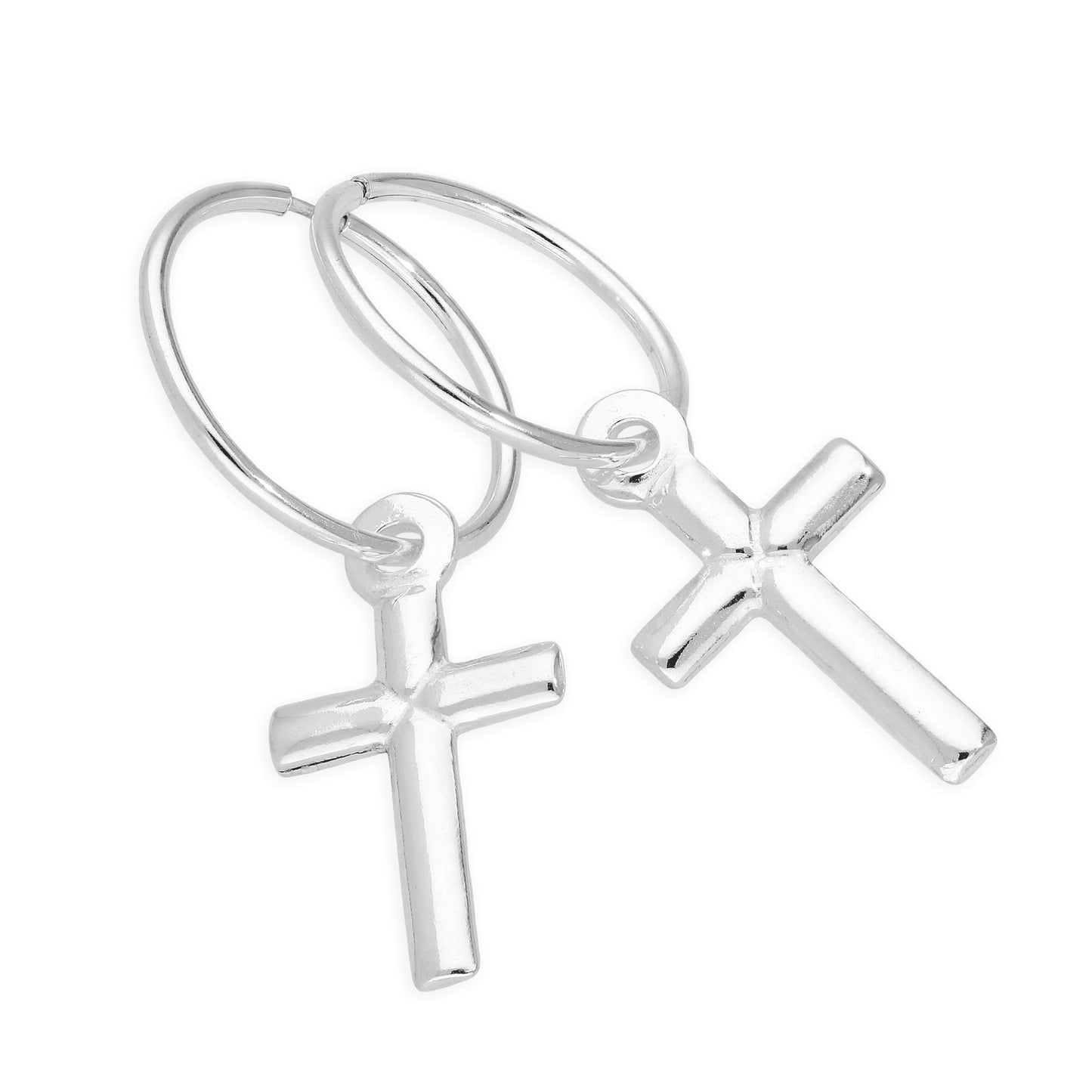 Boucles d'oreilles créoles dormeuses en argent sterling avec croix unie de 12 à 22 mm