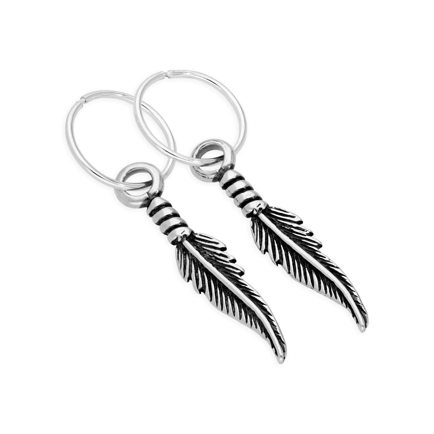 Boucles d'oreilles créoles en argent sterling avec plumes de 12 à 22 mm