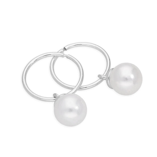Boucles d'oreilles créoles dormeuses en argent sterling avec perles de 12 à 22 mm