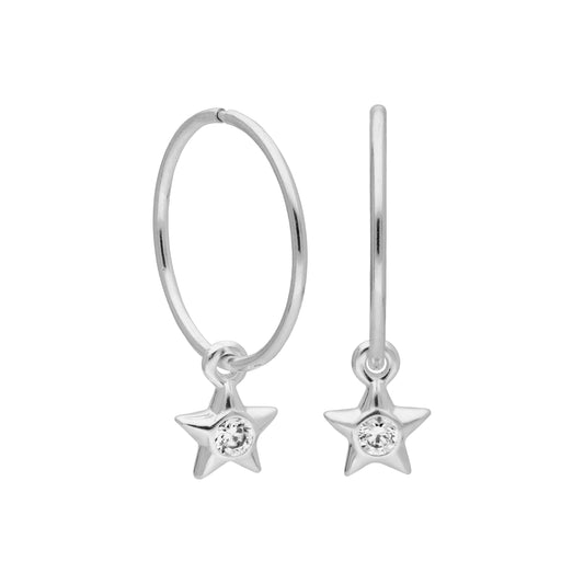 Boucles d'oreilles créoles dormeuses en argent sterling avec cristaux CZ et étoile de 10 à 22 mm