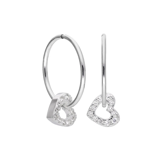 Boucles d'oreilles créoles en argent sterling avec cœur ouvert et cristaux CZ transparents de 12 mm
