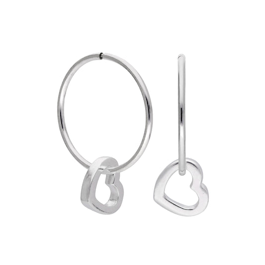 Boucles d'oreilles créoles en argent sterling avec contour de cœur et dormeuse de 14 mm