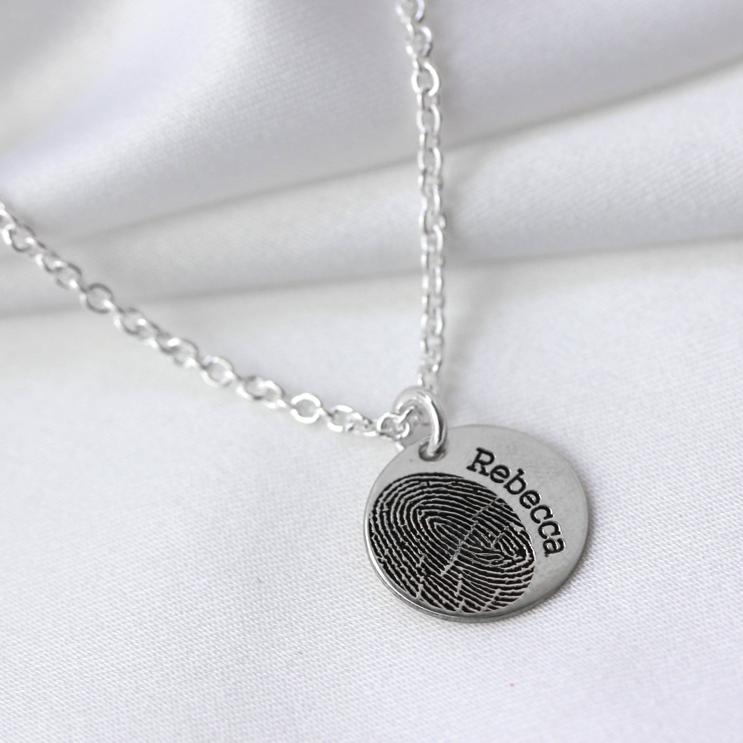 Breloque ronde personnalisée en argent sterling avec empreinte digitale