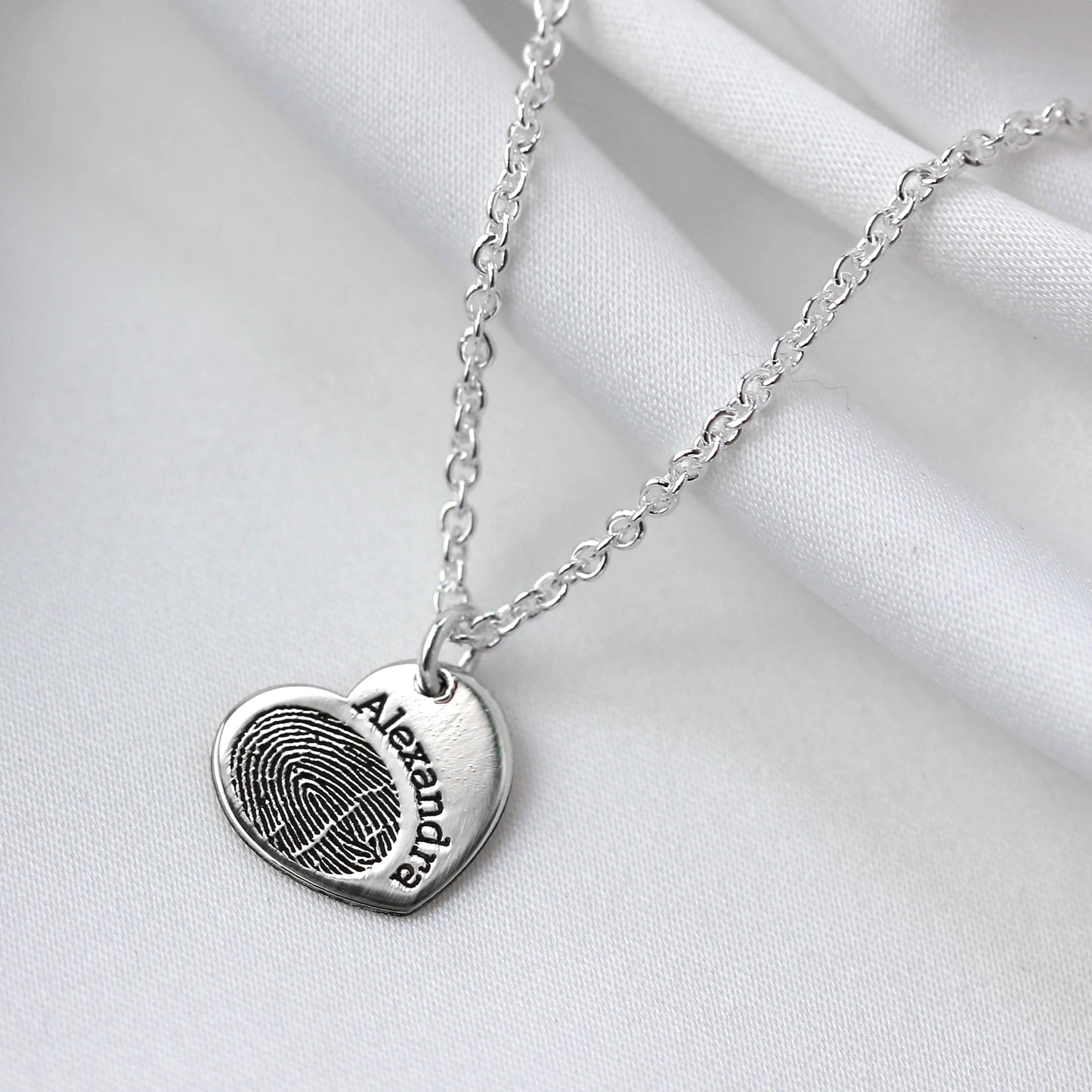 Breloque cœur en argent sterling personnalisée avec empreinte digitale