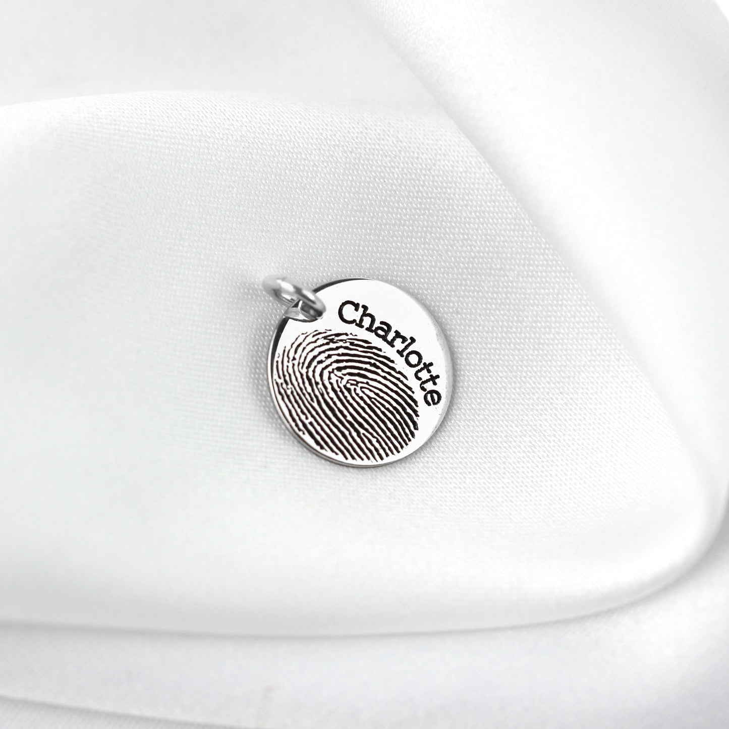 Breloque ronde personnalisée en argent sterling avec empreinte digitale