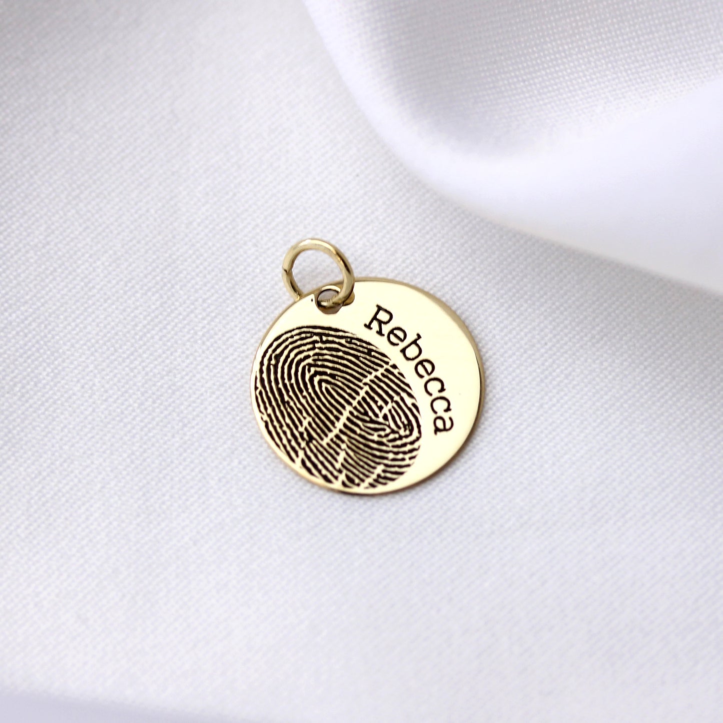 Breloque ronde personnalisée en or 9 carats avec empreinte digitale