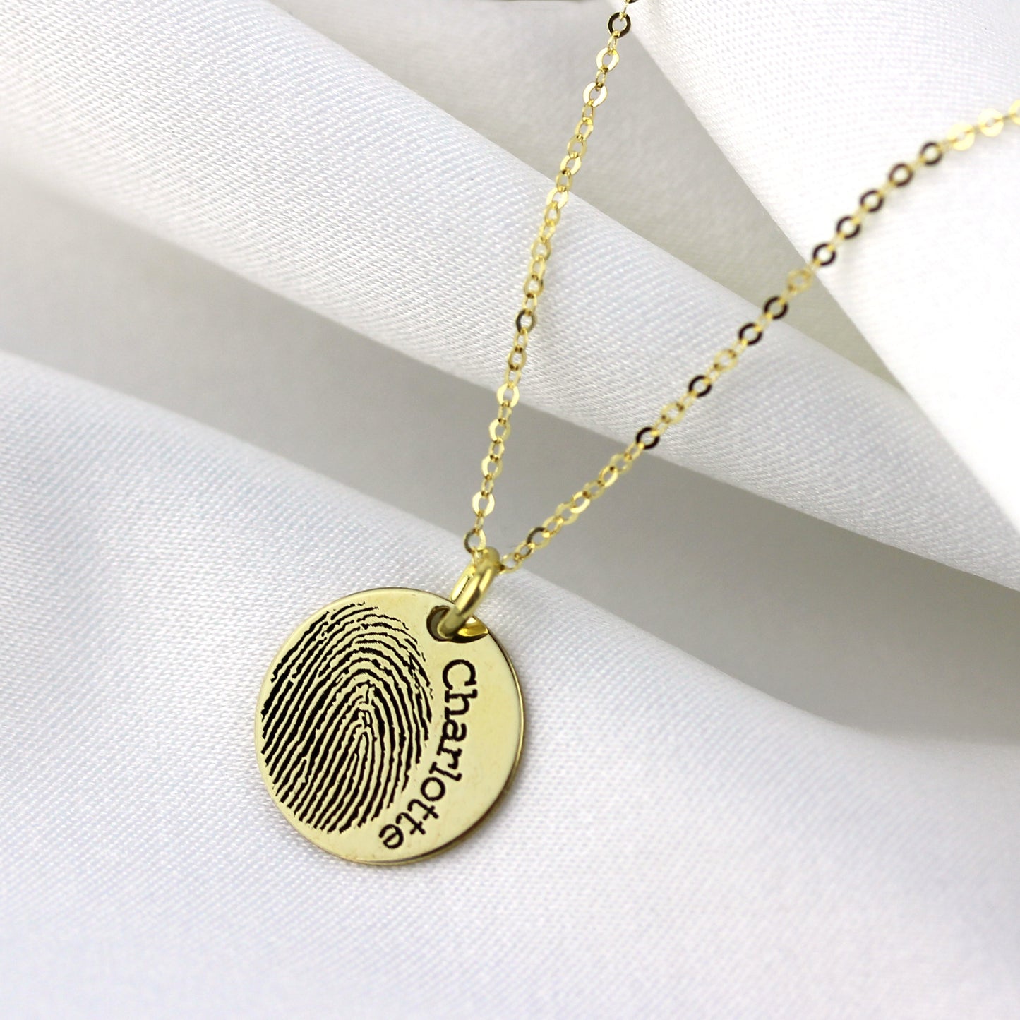 Breloque ronde personnalisée en or 9 carats avec empreinte digitale